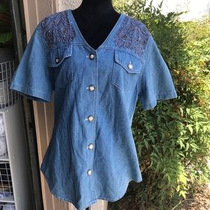 Vintage Denim Embellished Button Up